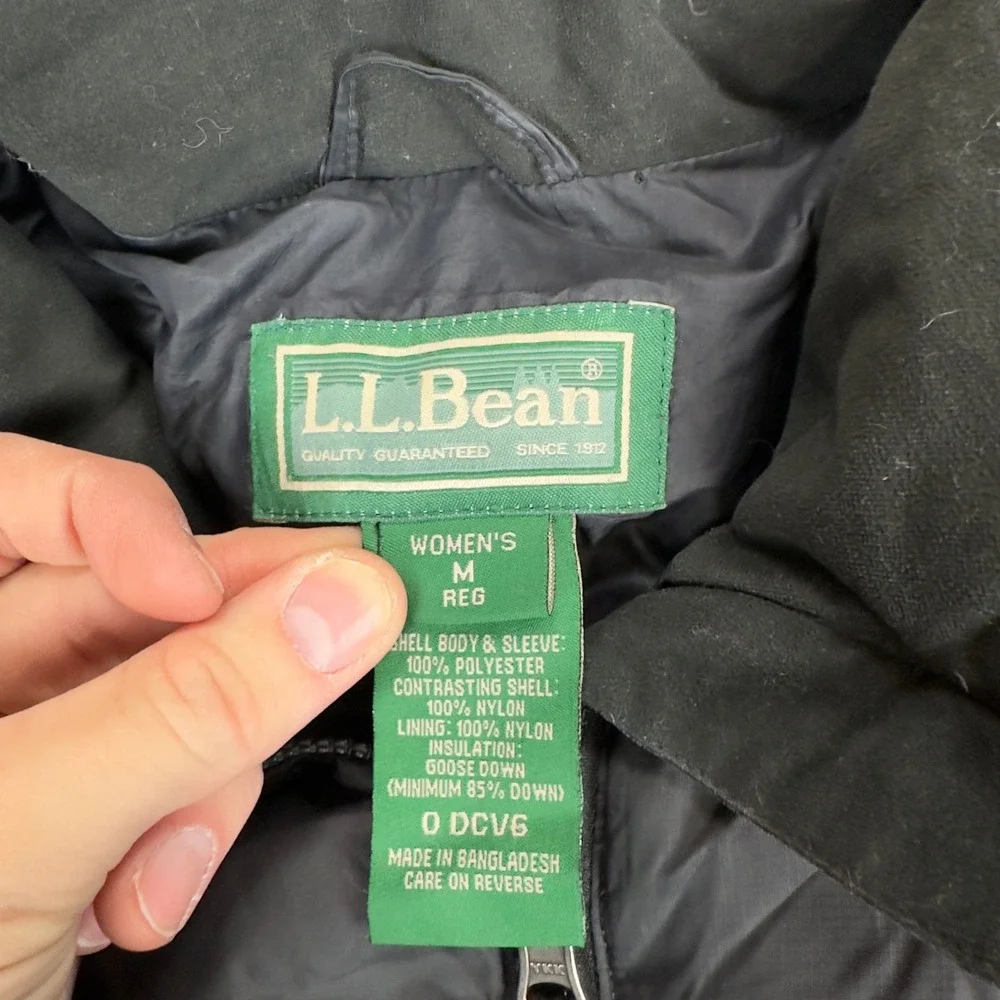 LL Bean Womens Goose Down Puffer Jacket Black Onion Quilt Full Zip Medium M Reg‎